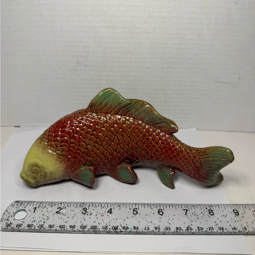 Ceramic Carp Koi Fish Figurines Display Art Pottery Fishing Decor